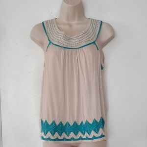 Woven Sleeveless Beige and Turquoise Top